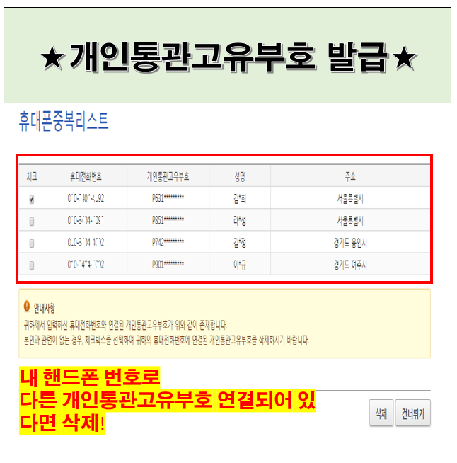 관세청 개인통관고유부호 연결 삭제 방법