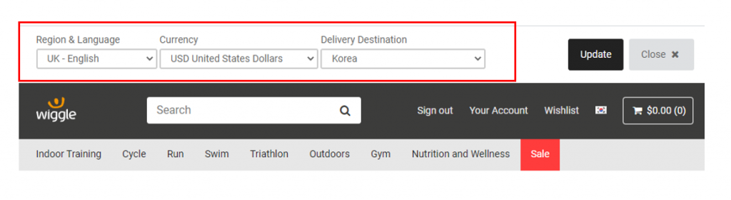 위글 직구 주문방법_접속국가 변경