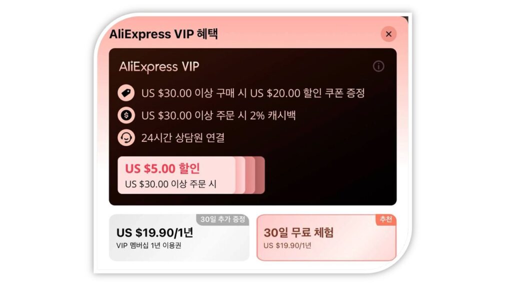알리익스프레스 VIP 유료 멤버십 서비스 가격 정리