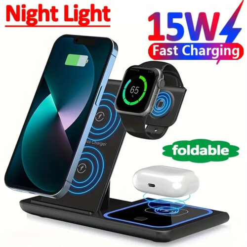 3 In 1 무선 충전기 스탠드 패드  아이폰 및 에어팟 등 고속 충전 도킹 스테이션
