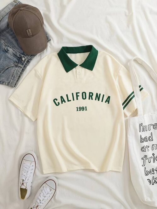 캘리포니아 그래픽 캐주얼 반팔 골프 폴로 셔츠, 캐주얼 테니스 라펠 스포츠 상의