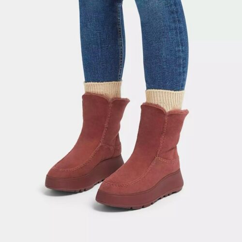 Crochet-Stitch Double-Faced Shearling Flatform Moc Boots